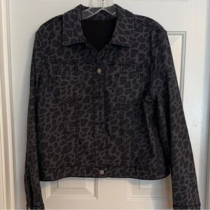 CHARLIE B Black Leopard Print Reversible Jean Jacket